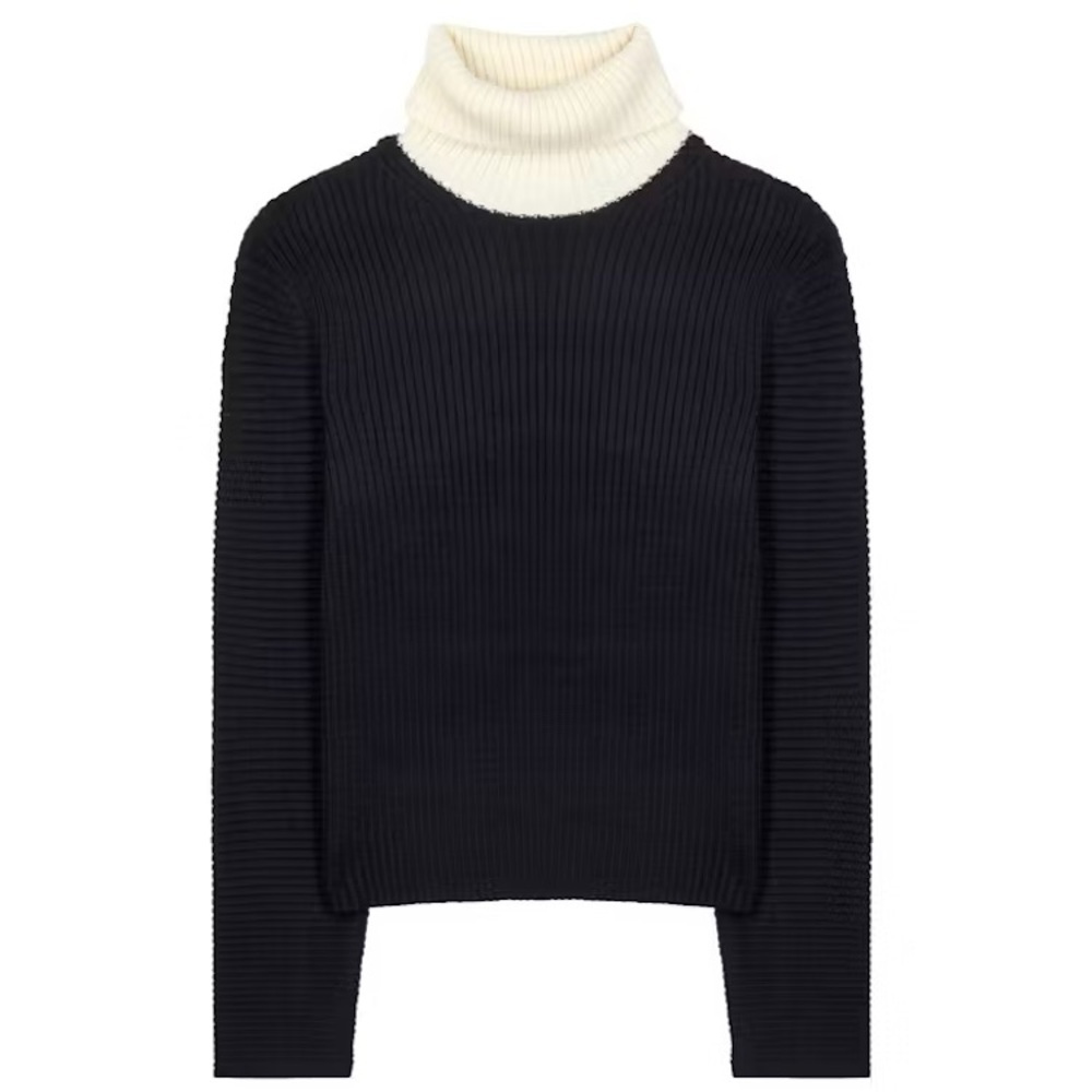 Acne Studios Bryn Clean Wool Roll Neck Knit Turtle Neck Sweater Blue White